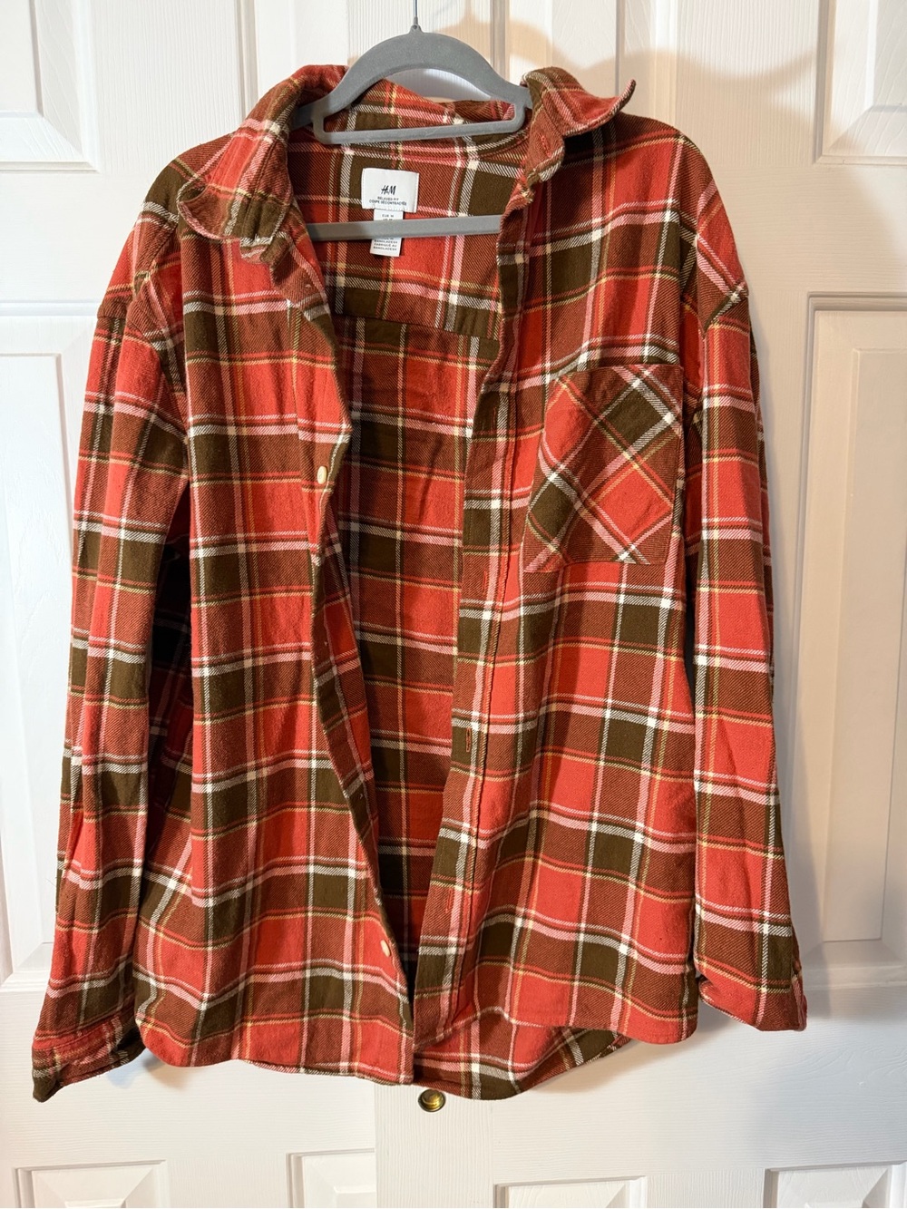 H&M Red & Olive Plaid Utility Shirt Jacket